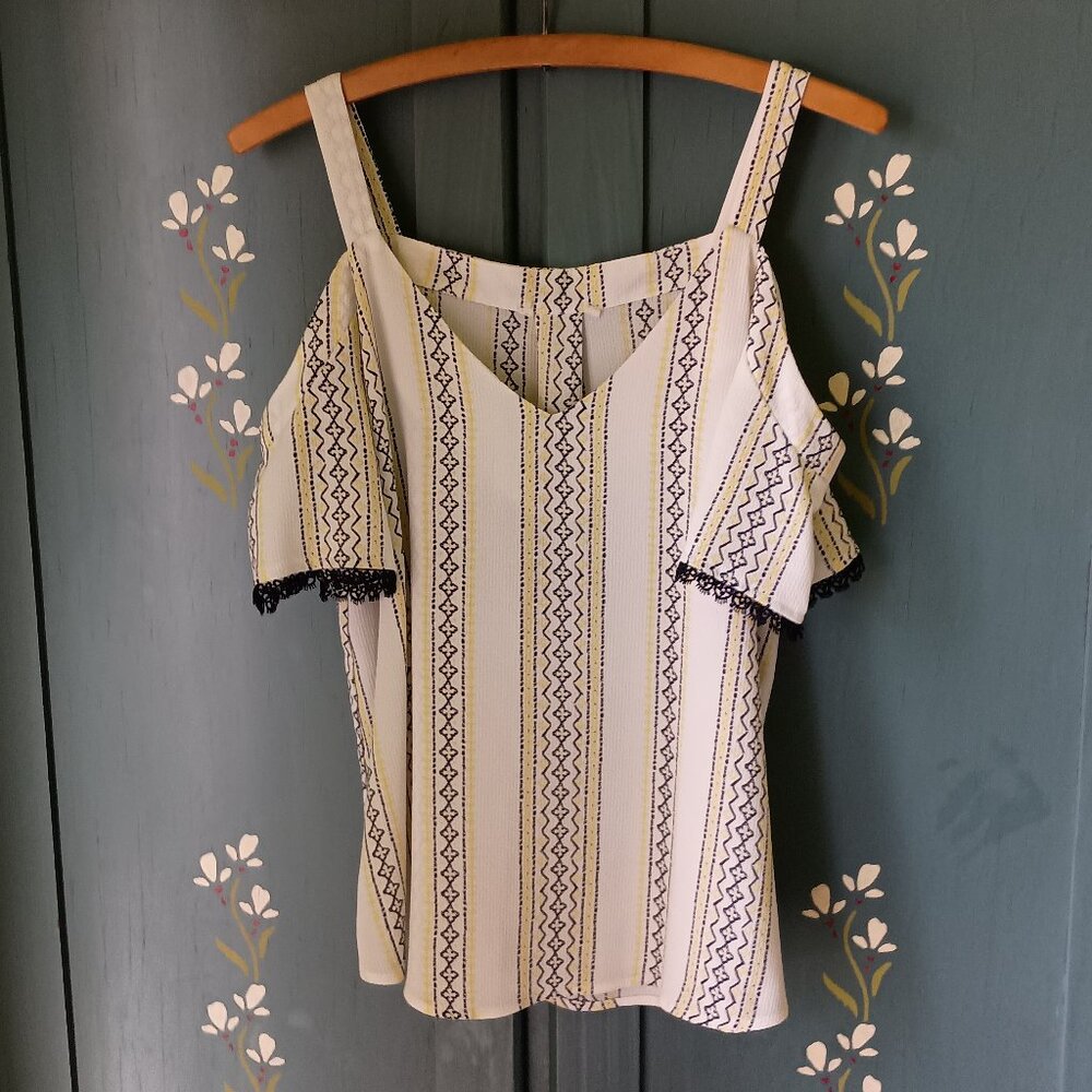 Flirty Strap and Cap Sleeve Lace Trim Woman's Top Size M